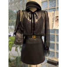 批发法式复古蕾丝网纱系带<b class='q'>衬衫</b>女2026春季新款透视<b class='q'>蝴蝶结</b>洋气时尚上衣