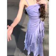 批发紫色<b class='q'>吊带</b>不规则收腰连衣裙2026年春夏新款高级感<b class='q'>长裙</b>法式裙子女装