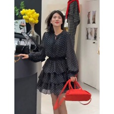 批发小个子黑色长袖波点连衣裙2026年春季新款高级感短裙法式裙子女装