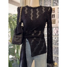 批发高级<b class='q'>蕾丝</b><b class='q'>罩衫</b>女透视绑带收腰上衣2026春季新款设计感修身显瘦小衫