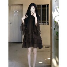 批发独特超好看气质咖色<b class='q'>连衣裙</b>2026春季新款御姐荷叶边A字短裙子女装