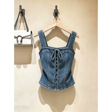 批发蓝色<b class='q'>牛仔</b><b class='q'>吊带</b><b class='q'>背心</b>女2026新款时尚炸街漂亮小个子韩系chic掐腰上衣