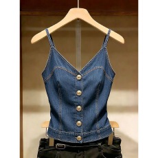 批发小个子<b class='q'>牛仔</b>吊带<b class='q'>背心</b><b class='q'>新</b>款气质辣妹打底上衣无袖洋气chic小众打底衫