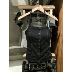 批发辣妹<b class='q'>牛仔</b>修身吊带<b class='q'>背心</b><b class='q'>小个</b>子新款夏季显瘦无袖外穿挂脖洋气上衣