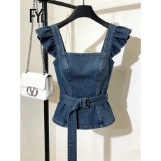 批发蓝色小飞袖<b class='q'>牛仔</b>上衣女款2026新款港风设计感时髦洋气收腰马夹早春