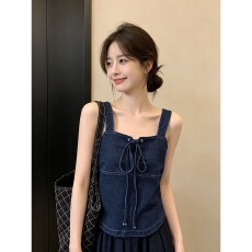 批发小香风韩系<b class='q'>牛仔</b>吊带显瘦上衣夏设计感小众修身显瘦高腰短款打底衫