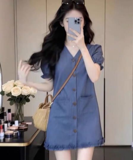 작은 대중 아니요 명중 섹션 품격 V넥 반팔 여성 드레스 2026 년 여름 새로운 미니 스커트 프랑스식 치마 여성 의류