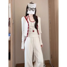 批发时尚休闲套装<b class='q'>女</b>秋季穿搭韩系撞色开衫吊带背心阔腿<b class='q'>长裤</b>显瘦三件套