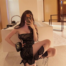 批发菱纹抹胸洋装辣妹风性感修身包臀裙短款