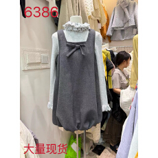 批发韩系减龄蝴蝶结方领花苞背心裙女秋季新款宽松显瘦百搭无袖连衣裙