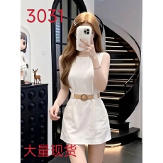 批发法式温柔风白色圆领无袖腰带<b class='q'>连衣裙</b>女2026夏季小个子收腰<b class='q'>气质</b>裙子