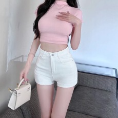 批发春夏款辣妹弹力牛仔短裤女高腰紧身显瘦白色直筒百搭外穿热裤子潮