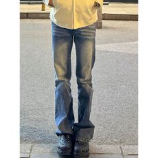 批发韩系辣妹设计美式复古百搭弹力裤女春秋显瘦低腰窄版直筒牛仔裤