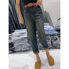 批发韩系弹力哈伦加绒牛仔裤女秋冬胖mm高腰显瘦<b class='q'>九分</b>直筒老爹萝卜裤子