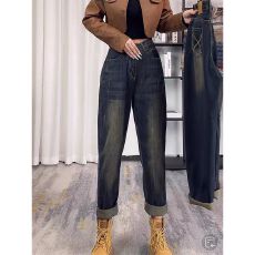 批发韩系阔腿牛仔裤女2025秋冬新款大码显瘦身材高腰宽松<b class='q'>九分</b><b class='q'>哈伦裤</b>子