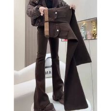 批发微喇叭加绒牛仔裤大码女秋冬<b class='q'>胖</b><b class='q'>mm</b><b class='q'>梨形</b>身材高腰显瘦修身弹力马蹄裤