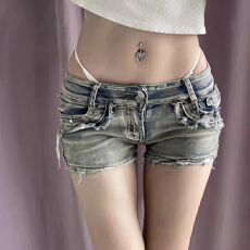 批发美式辣妹柳丁低腰牛仔超短裤女春夏新款修身显瘦包臀阔腿热裤子潮