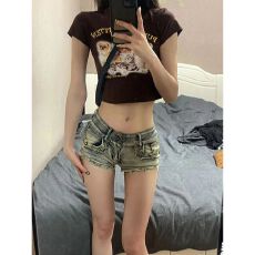 批发美式辣妹柳丁低腰牛仔超短裤女春夏新款修身显瘦包臀阔腿热裤子潮
