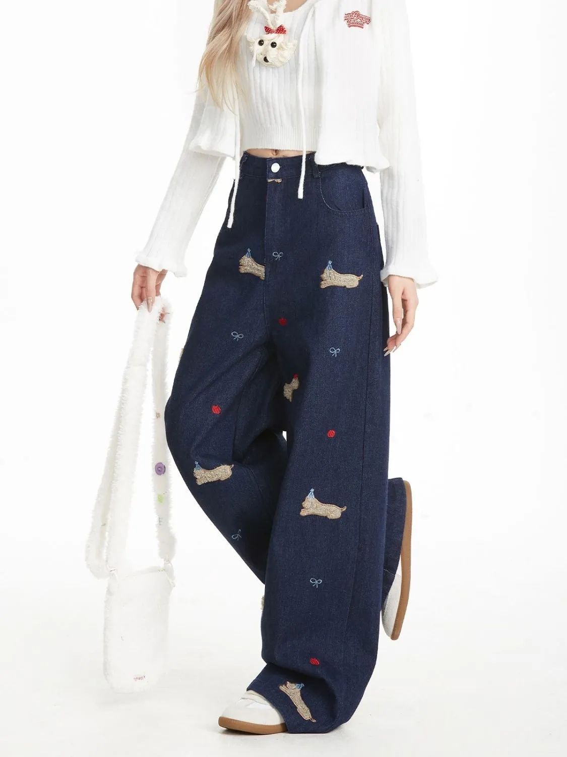 아메리칸 레트로 청바지 여성 봄 여름 새로운 디자인 센스 하이웨이스트 루즈핏 슬림해 보이는 스트레이트 팬츠 바닥 청소 긴 바지 ins