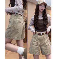 批发大码工装牛仔<b class='q'>短裤</b>女夏季薄款胖mm复古美式高腰显瘦直筒阔腿<b class='q'>热裤</b>子