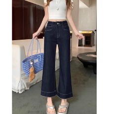 批发韩系复古潮流牛仔裤女夏季薄款胖mm宽松高腰显瘦直筒阔腿九分裤子
