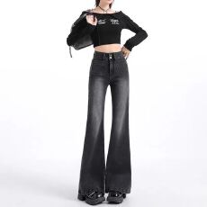 批发黑灰色牛仔裤女高腰修身显瘦2026年新款春<b class='q'>夏</b>新款修身显瘦马蹄喇叭