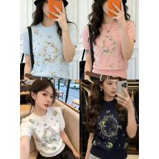 批发2026春夏款爆版韩系百搭显瘦设计感圆领撞色条纹假两件上衣女