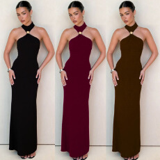 批发2026夏季新品跨境亚马逊欧美时尚气质修身无袖开叉法式<b class='q'>连衣裙</b>女