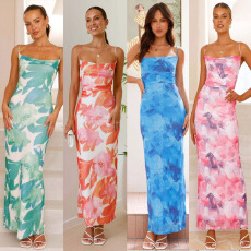 批发2026夏亚马逊欧美跨境女装夏季印花无袖性感修身包臀吊带<b class='q'>连衣裙</b>