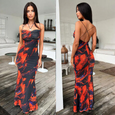 批发亚马逊欧美跨境2026夏女新款吊带露背性感印花修身辣妹吊带<b class='q'>连衣裙</b>