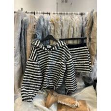 25冬季条纹连帽套装女宽松运动风卫衣两件套加厚保暖高级感炸街