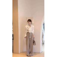 批发韩系纯欲风设计感别致蕾丝上衣<b class='q'>气质</b>女秋冬休闲宽松阔腿<b class='q'>裤</b><b class='q'>两件套装</b>