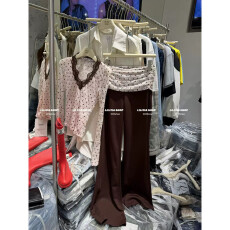 批发26春季新款<b class='q'>韩版</b>洋气蕾丝波点显瘦T恤+拼接腰头<b class='q'>休闲裤</b>女