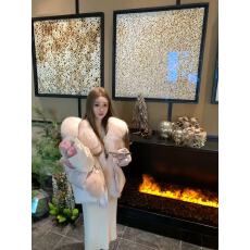 批发COOLLINE林子熙 甜甜妹宝 神仙粉色大狐狸毛领羽绒服女连帽短款