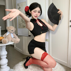 批发实拍实价<b class='q'>性感</b><b class='q'>情趣</b>火辣开叉镂空绑带旗袍纯欲诱惑制服免脱套装女