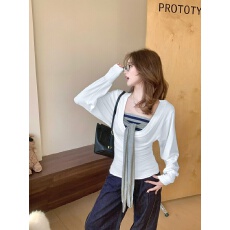 批发实拍实价不减秋套装2025绑带条纹抹胸上衣搭配长袖防晒罩衫<b class='q'>两件套</b>