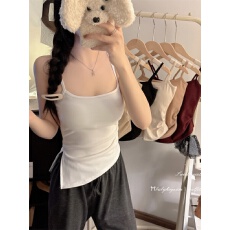 批发实拍实价不减不规则磨毛小吊带背心女秋冬内搭带胸垫打底衫<b class='q'>上衣</b>