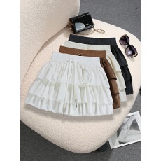 批发实拍实价不减珠珠抽绳荷叶边裙韩系松紧腰显瘦防走光<b class='q'>性感</b>蛋糕短裙