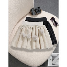 批发实拍实价不减<b class='q'>甜美</b>蝴蝶结系带毛球绒面短裙少女风松紧腰毛绒半身裙