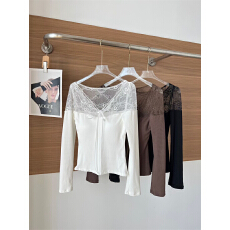 批发实价不减蕾丝拼接系带v领长袖<b class='q'>T</b><b class='q'>恤</b>女纯欲风修身收腰打底衫<b class='q'>紧身</b>上衣