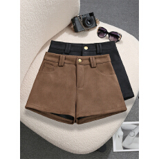 批发实拍实价不减美拉德咖色麂皮绒短裤女外穿高腰显瘦辣妹包臀休闲裤