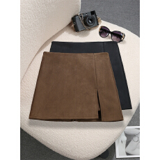 批发<b class='q'>实拍</b>实价不减美拉德开叉麂皮绒短裙跨境高腰显瘦双层修身辣妹<b class='q'>裤</b>裙