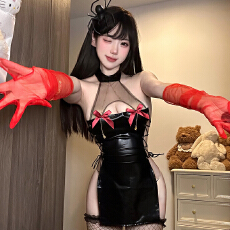 批发实拍实价性感漆皮裙小恶魔连衣裙魅魔cos套装<b class='q'>女</b>仆制服免脱诱惑裙