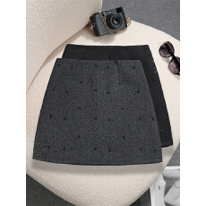 批发实拍实价不减重工亮片钉珠毛呢a字裙百搭高腰防走光包臀闪闪半裙