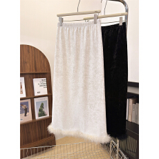 批发实拍实价不减高级感黑色丝绒毛半身裙松紧腰加绒遮垮<b class='q'>显瘦</b>直筒长裙