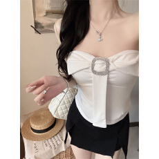 批发实拍实价不减春季新款性感辣妹黑色蝴蝶结抹胸背心减龄修身显瘦