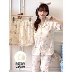 批发实拍实价甜美小清新云朵棉三件套睡衣女<b class='q'>短</b>袖可外穿家居服套装