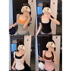 批发实拍实价不减纯欲撞色假两件扭结<b class='q'>短袖</b>T恤女夏季修身内搭上衣外穿