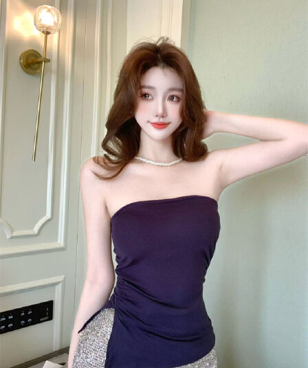 실사 정가 감소되지 않음 섹시함 불규칙 튜브탑 조끼 여성 벨트 가슴 패드 몸매 가꾸기 주름 허리 수축 슬림해 보이는 맨위 트렌디