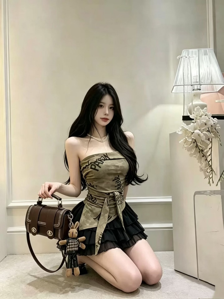 정가 감소되지 않음 핫걸 바람 섹시함 알파벳 낙서 불규칙 경 사진 트임 디자인 나만의 것을 가져와 라. 가슴 패드 튜브탑